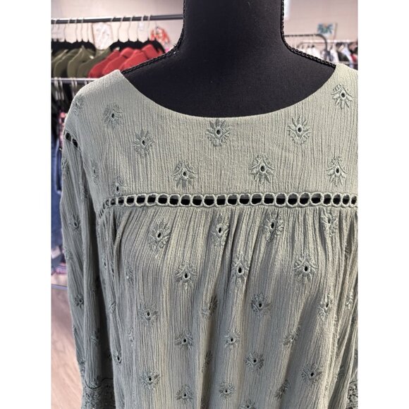 Daniel Rainn Olive Eyelet 3/4 Sleeve Blouse Size 2XL - Picture 2 of 4